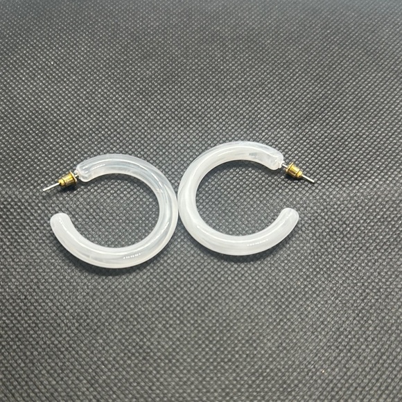 Chunky White Acrylic Hoop Earrings | Lucite Resin Hoops | Statement Jewelry - Picture 4 of 16